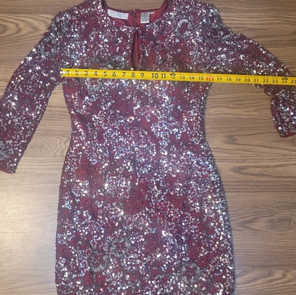 Sequined and Beaded Embellished Burgundy Minidress by Scala - Picture 10 of 11